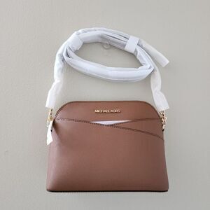 Michael Kors Brown Leather Dome Jet Set Travel Crossbody Bag